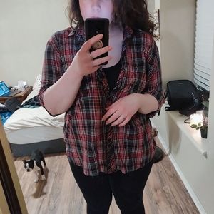 RED, B&W PLAID SHIRT